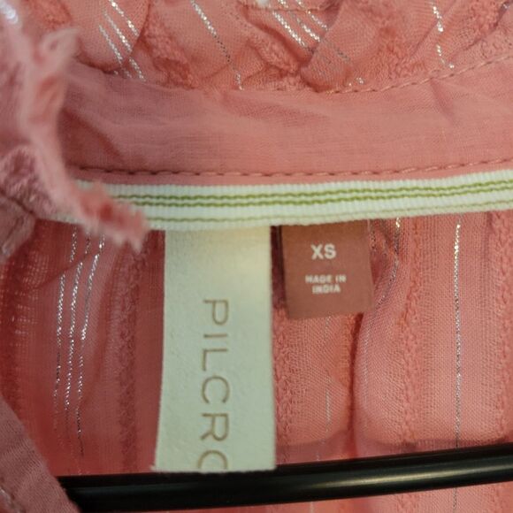 Anthropologie Pilcro Tavi Button Down Blouse Size XS Coral Metallic Stripe Top - Picture 5 of 7